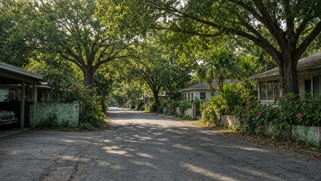 Residential street of single-story homes in Indialantic, Florida