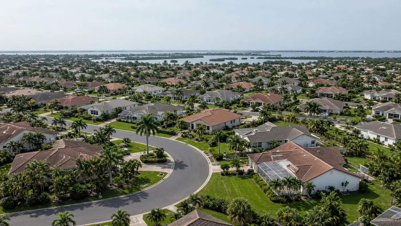Florida suburban neighborhood of tile-roof homes in Brevard County